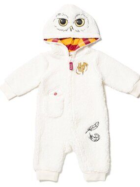 NWOT Harry Potter Hedwig Owl Newborn Baby Zip Up Costume Coverall White 0-3M